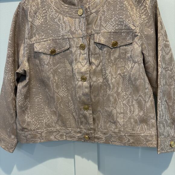 Gold Snakeskin Print Jacket Women 10 Button Classic Preppy Casual Glam Event - Picture 4 of 11